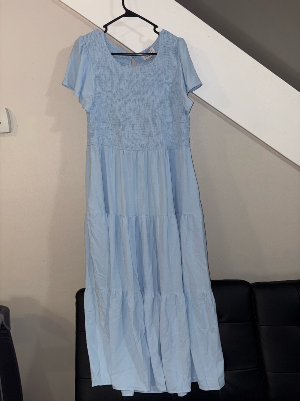 Kim Curvy Light Blue Smocked Tiered Maxi Dress 22w new